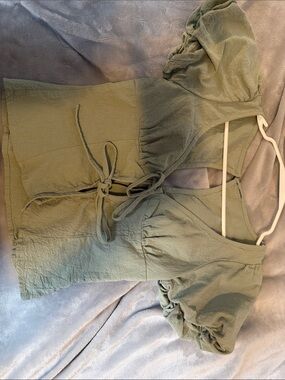 Princess Polly Olive Green Puff Sleeve Tie-Front Top
